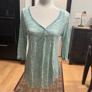 h.i.p. Aqua Striped V-Neck Blouse